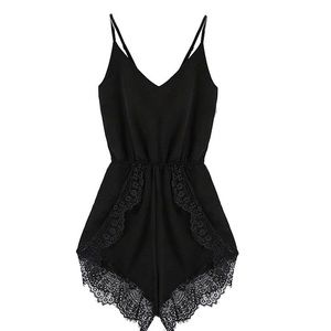 Black sexy v neck romper with lace detail
